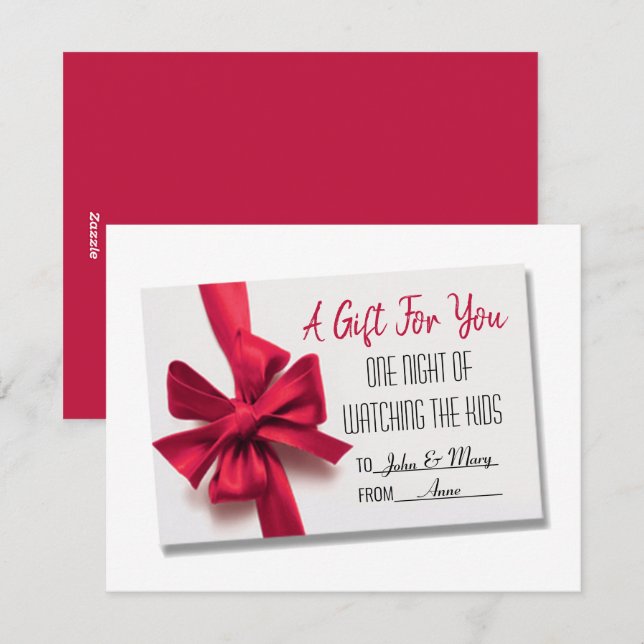 Julrött kort för gåva (Fram/baksida)