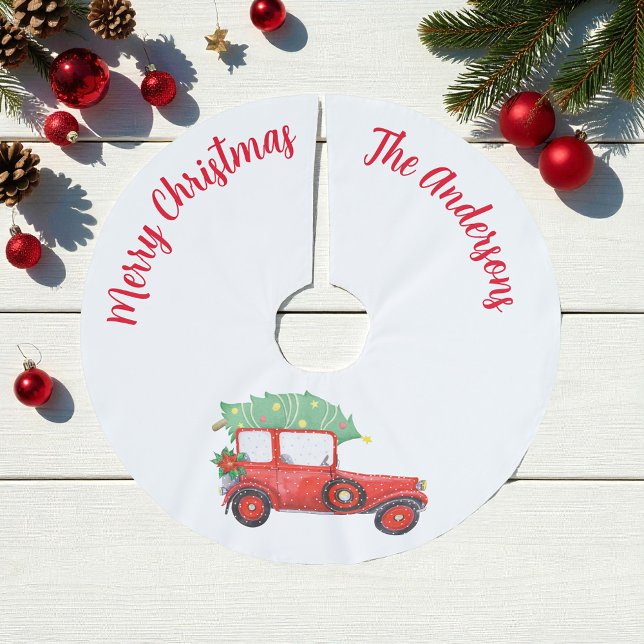 Julrött kort White Träd Skirt Julgransmatta Borstad Polyester (Skapare uppladdad)