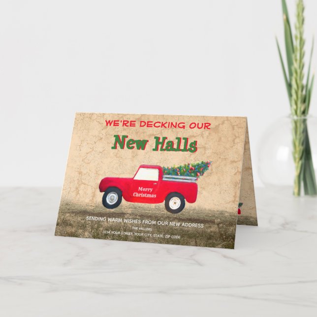 Julrött Lastbil Decting New Halls Land Helgkort (Framsida)