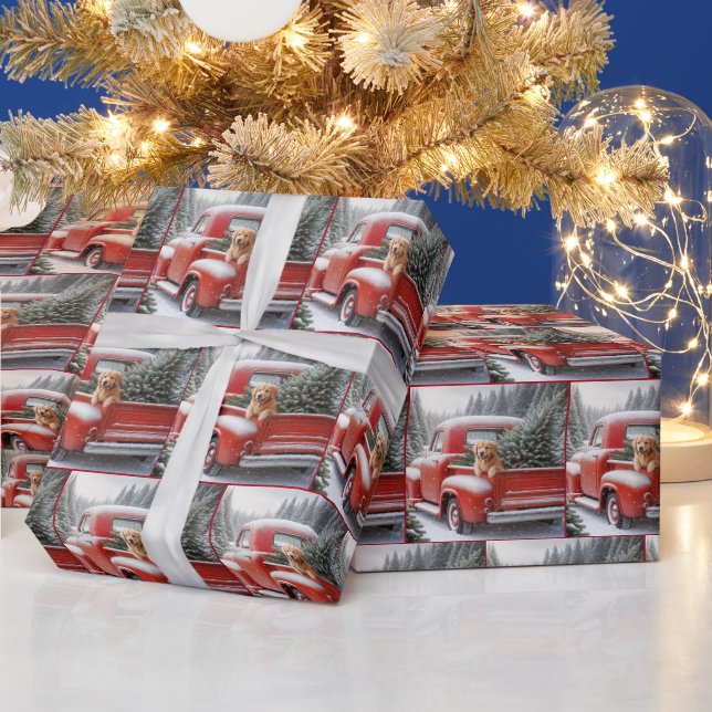 Julrött Lastbil med gyllene restauranger Presentpapper (Helgdagar)
