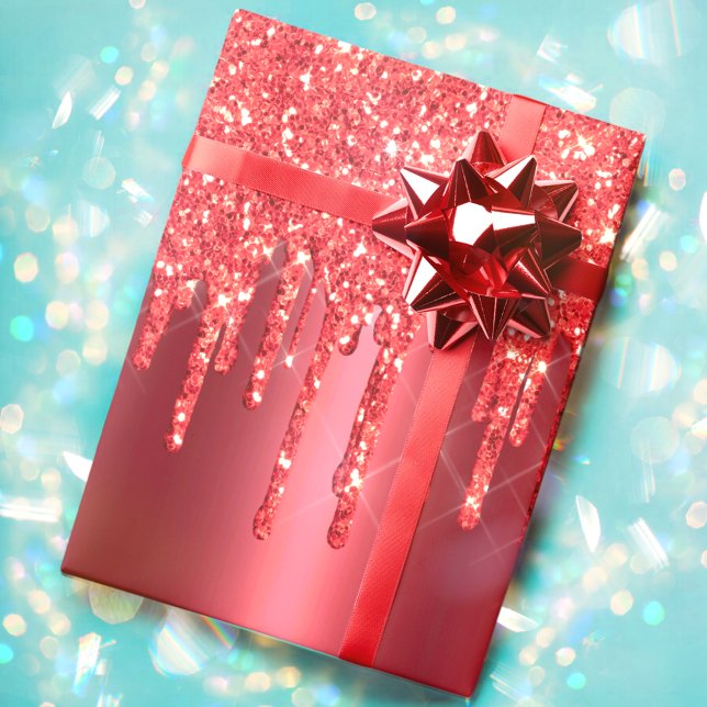 Julrött metallisk droppning Glitter Helgdag Presentpapper (Skapare uppladdad)