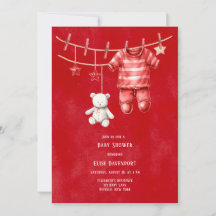 Julrött Nalle Clothesline Baby Shower