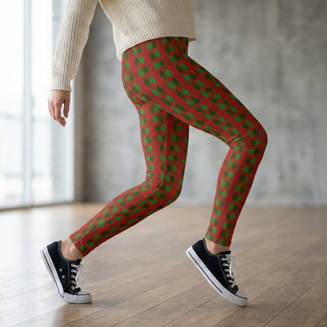 Julrött och Grönt Argyle Mönster Leggings (Skapare uppladdad)