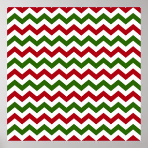 Julrött och Grönt Chevron Mönster Poster