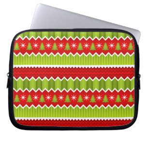 Julrött och Grönt Chevron Rand Mönster Laptop Sleeve