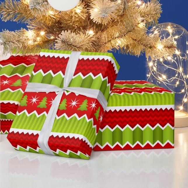 Julrött och Grönt Chevron Rand Mönster Presentpapper (Helgdagar)