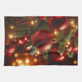 Julrött och Grönt Glitter Ornaments Kökshandduk