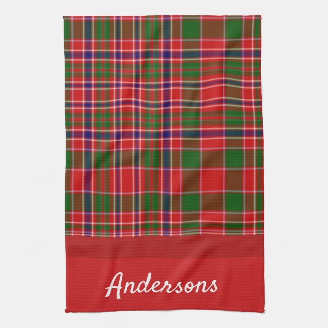 Julrött och Grönt Monogrammed Towel Kökshandduk (Vertikal)