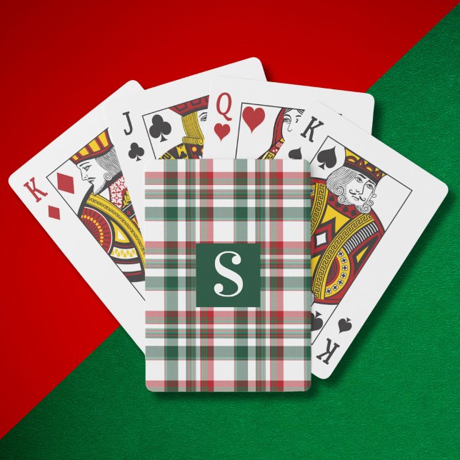 Julrött och Grönt Play Anpassningsbar Monogram Casinokort (Skapare uppladdad)