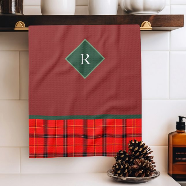 Julrött och Grönt Play Tartan Monogrammed Kökshandduk (Skapare uppladdad)