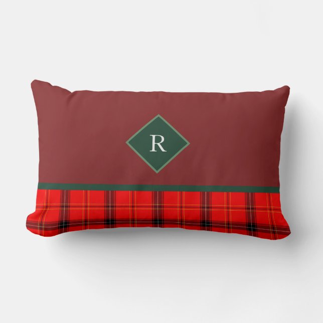 Julrött och Grönt Play Tartan Monogrammed Lumbarkudde (Framsida)