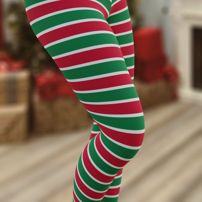 Julrött och Grönt Rand Helgdag Leggings (A festive red and green stripe perfect for all of your Christmas holiday leggings needs)