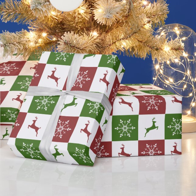 Julrött och grönt rensnusar mönster presentpapper (Helgdagar)