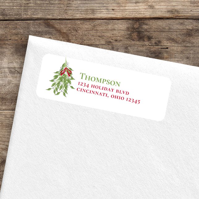 Julrött och Grönt, Returadressen Mistletoe Returadress Etikett (Merry mistletoe holiday return address label. )