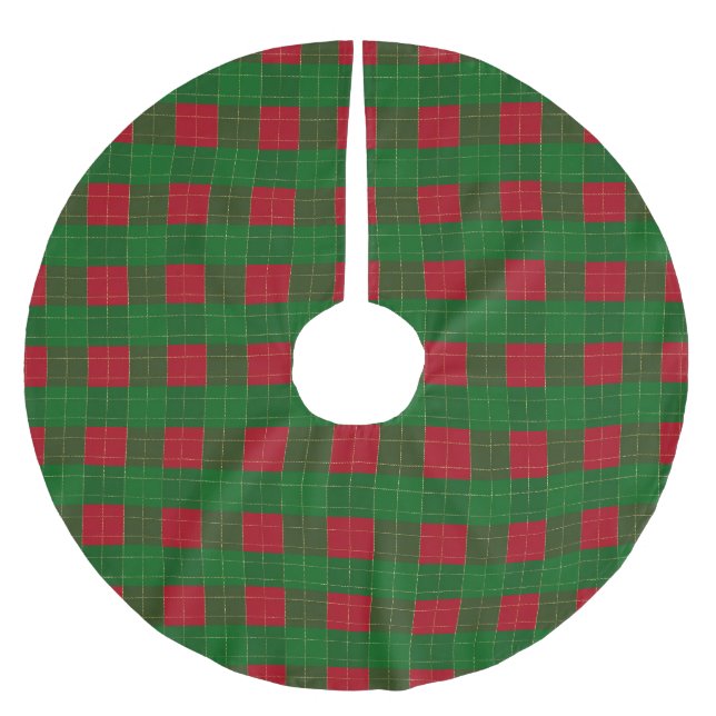 Julrött och grönt-rutnät mönster julgransmatta borstad polyester (Framsidan)
