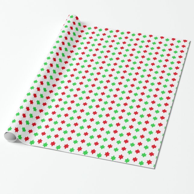 Julrött och Grönt Star Wrapping Papper Presentpapper (Utrullad)