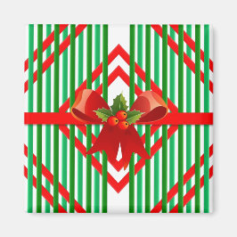 Julrött och Grönt - Stripe Bow Gift Magnet