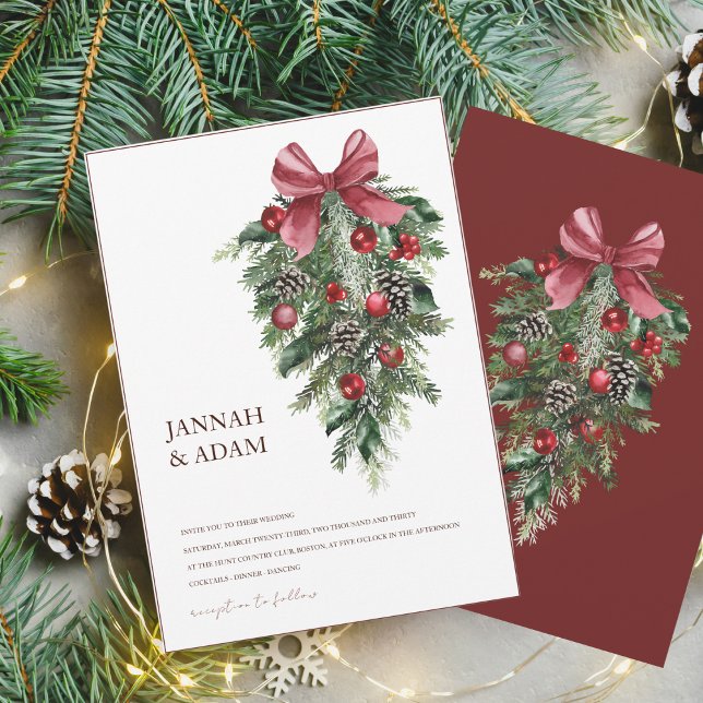 Julrött och Grönt Vinter Festive Bröllop Inbjudningar (Skapare uppladdad)