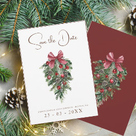 Julrött och Grönt Vinter Festive Bröllop Spara Datumet