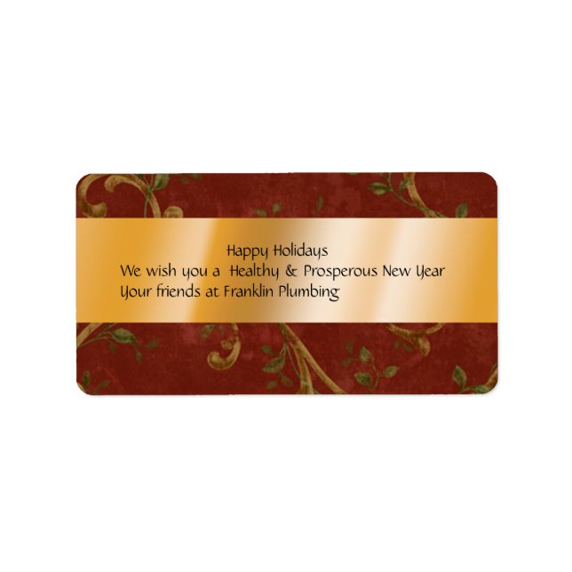 Julrött och Guld Vin-etikett Adressetikett (Framsidan)