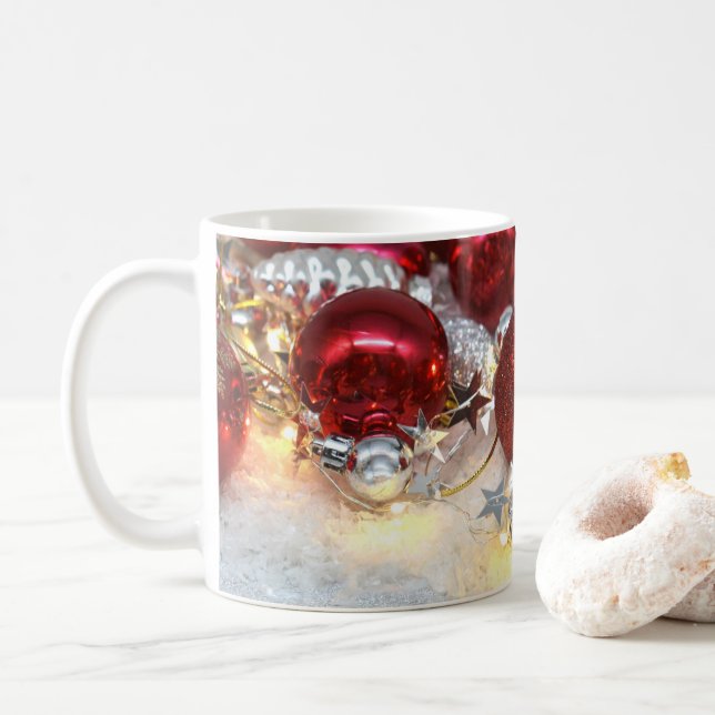 Julrött och Silver Decor Bollar Kaffemugg (Med munk)