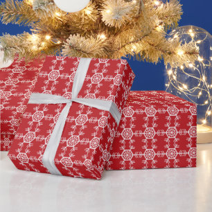 Julrött och vit snöflinga mönster presentpapper