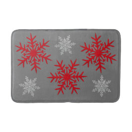 Julrött och vitt Snöflingor och kol-Grått Badrumsmatta