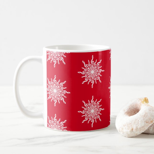 Julrött Ornamental G-Clef Snowflake Mönster Kaffemugg (Med munk)