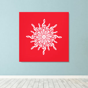 Julrött Ornamental Monogram G-Clef Snowflake Canvastryck