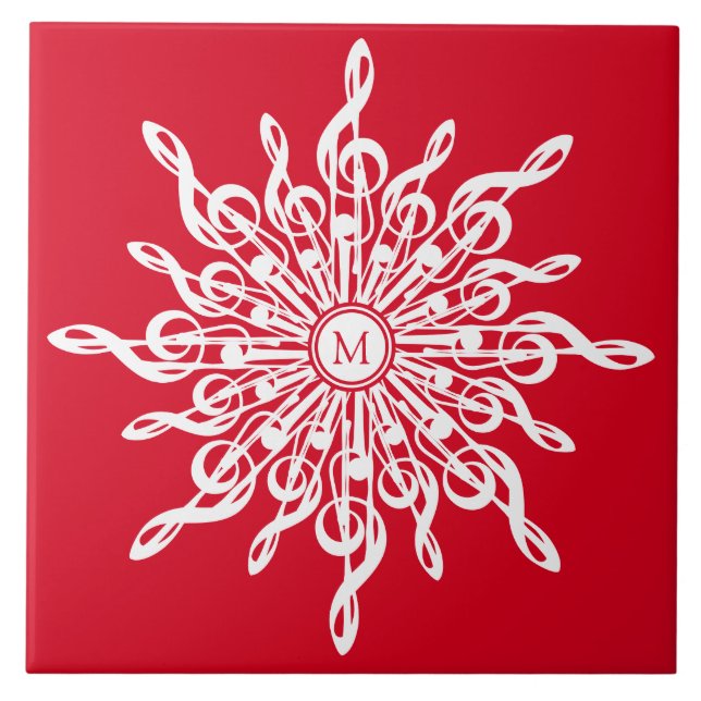 Julrött Ornamental Monogram G-Clef Snowflake Kakelplatta (Framsidan)