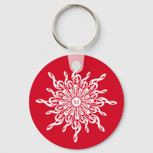 Julrött Ornamental Monogram G-Clef Snowflake Nyckelring