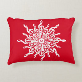 Julrött Ornamental Monogram G-Clef Snowflake Prydnadskudde