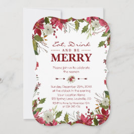 Julrött Poinsettia Drick och var Merry Inbjudningar