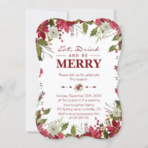 Julrött Poinsettia Drick och var Merry Inbjudningar