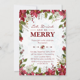 Julrött Poinsettia Drick och var Merry Inbjudningar