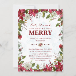 Julrött Poinsettia Drick och var Merry Inbjudningar