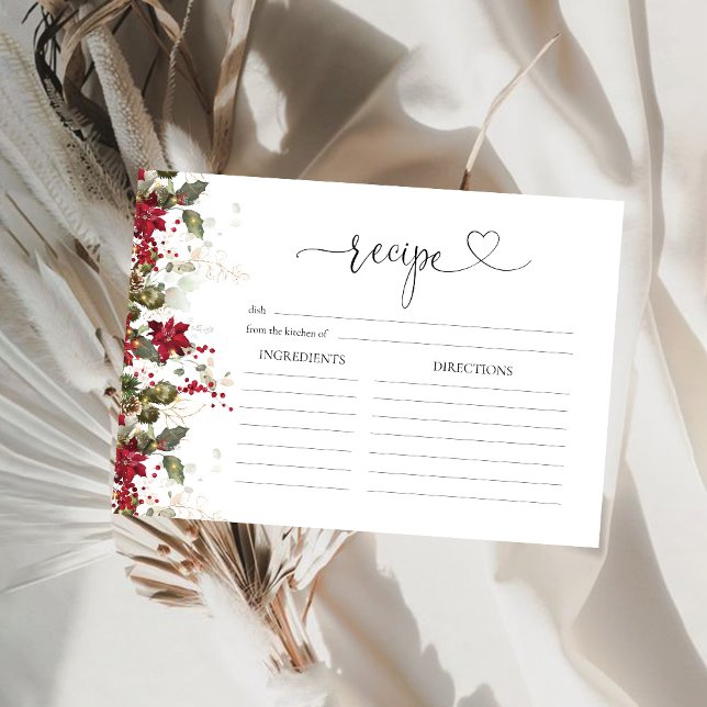 Julrött poinsettia stort recept-kort inbjudningar (Skapare uppladdad)