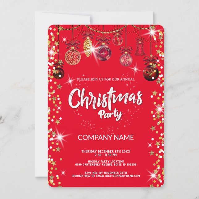 Julrött prydnadsdiamanter, snöflingor inbjudningar (Framsida)