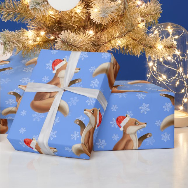 Julrött räv med Snöflingor Mönster Presentpapper (Helgdagar)