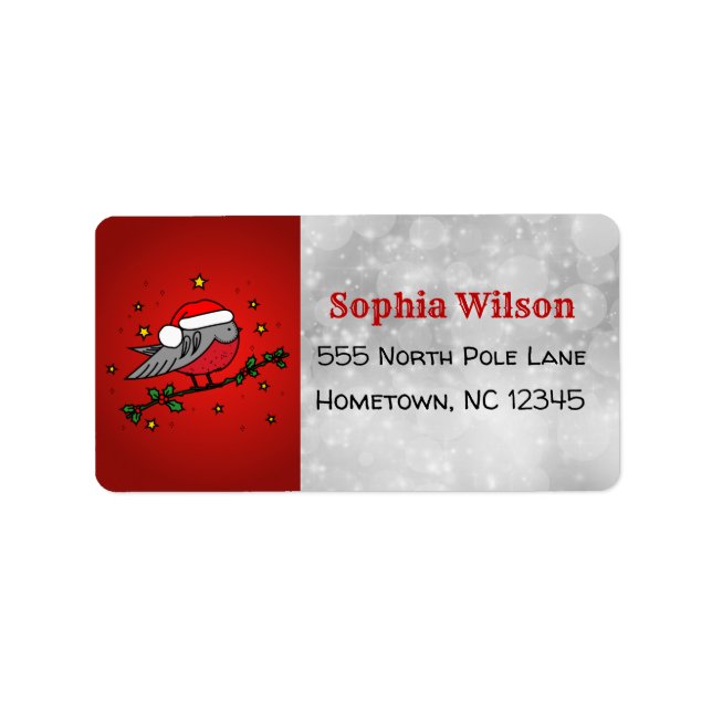 Julrött Red Robin Bird Adressetikett (Framsidan)