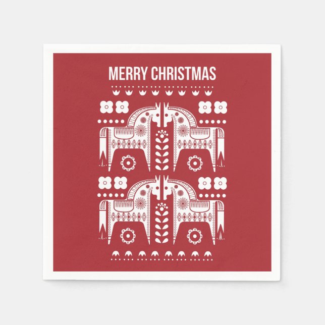 Julrött renar Skandinavian Nordic Forest Pappersservett (Framsidan)