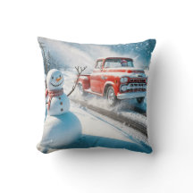 Julrött Retro Lastbil med Snögubbe