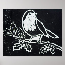 Julrött Robin med Holly i Black and White Poster