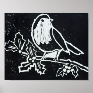 Julrött Robin med Holly i Black and White Poster