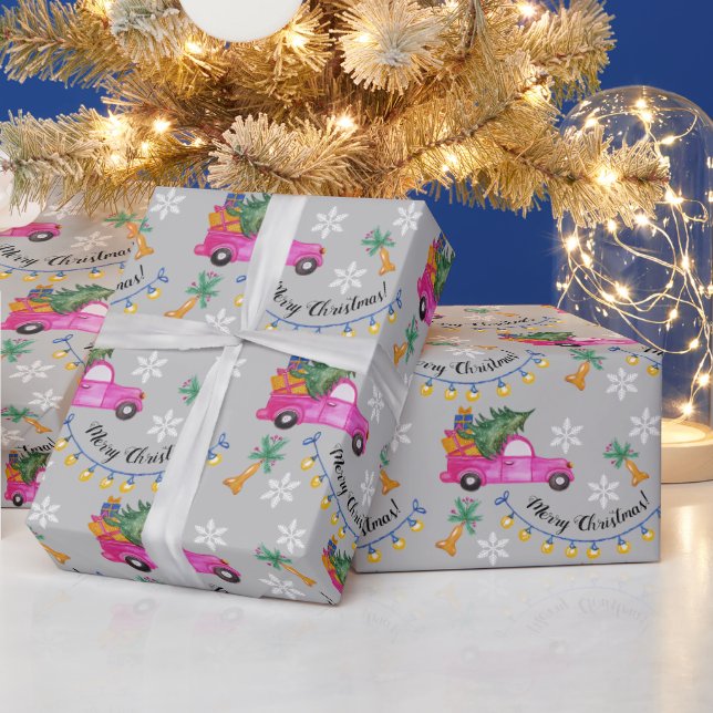 Julrött Rosa Lastbil med Träd och Önskemål Presentpapper (Helgdagar)