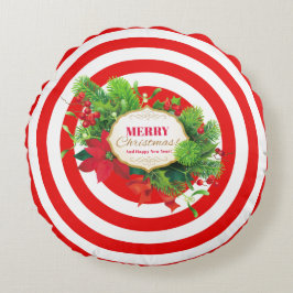 Julrött strimlad runda Pillow Rund Kudde