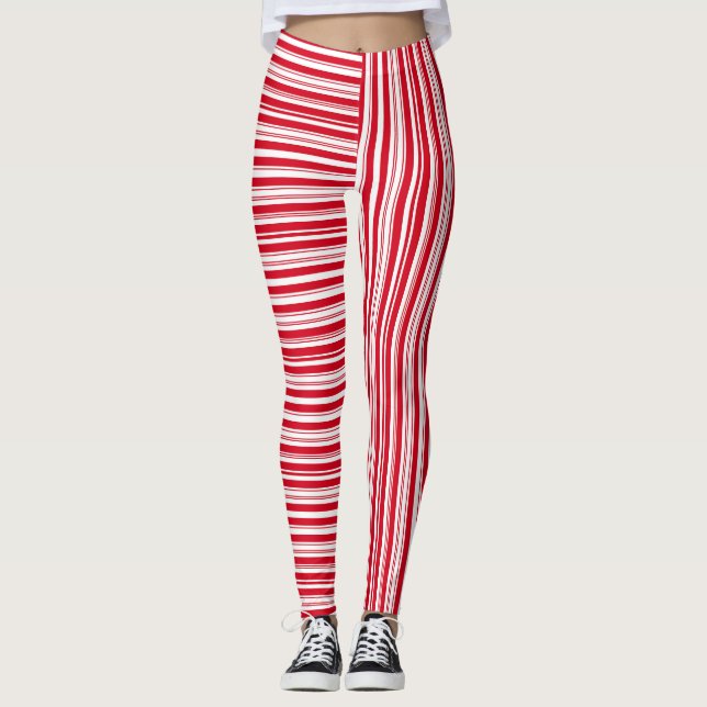 Julrött strippat godis leggings (Framsida)
