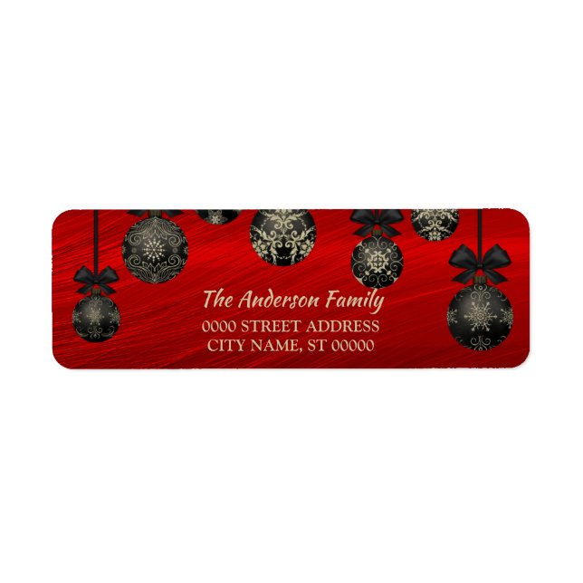 Julrött svart Helgdagar, Elegant, vinter Returadress Etikett (Framsidan)