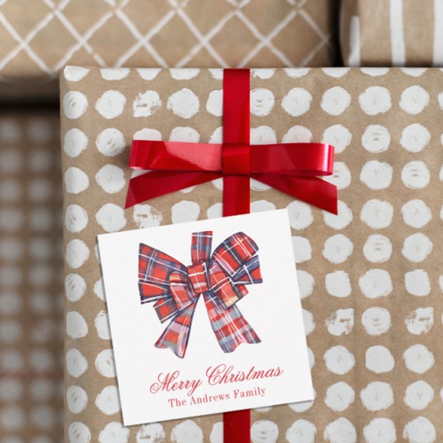Julrött Tartan Play Bow-hölje Anteckningskort (Skapare uppladdad)