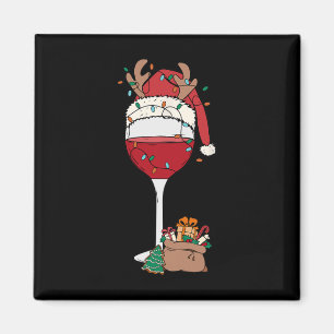 Julrött Vin Glass Santa Hat Reindeer Roligt Xm Magnet